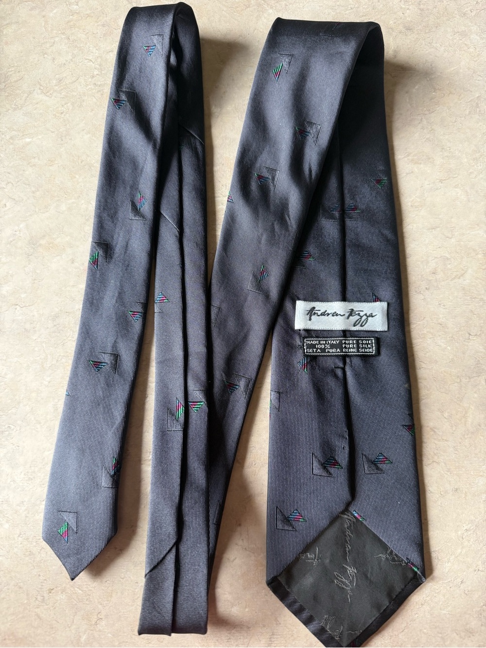 Vintage Andrea Pezza Navy Geometric Silk Tie - Made in Italy
